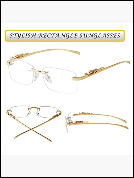 Rimless Rectangle Sunglasses for Men Women 90s Shades UV400 main image 4